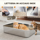 Lettiera per Gatti Chiusa 52L con Coperchio Ribaltabile Doppia Porta Paletta in Acciaio Inox Bianco      