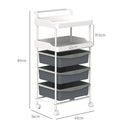 Carrello Portaoggetti Multiuso 40x34x85 cm con 2 Ripiani e 3 Vassoi Scorrevoli in Acciaio e PP Bianco e Grigio  