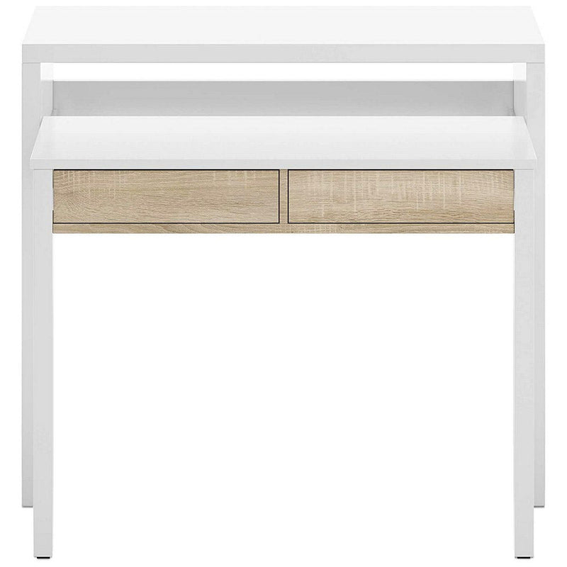 Scrivania Consolle Estensibile 99x36/70x88 cm 2 Cassetti Bianco e Rovere