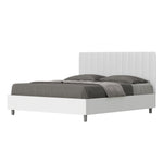 Letto Matrimoniale con Rete e Contenitore Alzata Comoda Struttura Bianco Frassico e Testata in Similpelle Kaia Bianco Varie Misure