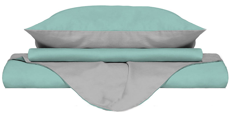 Copripiumino con Sacco e Federe Doubleface Verde Acqua\/Grigio Chiaro