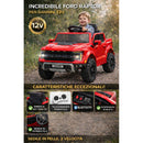 Macchina Elettrica per Bambini Ford Raptor 12V con Telecomando Bluetooth Luci LED e Tappetini Rosso
