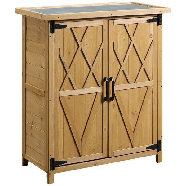 online Armadio da Giardino 75x40x90 cm Porta Attrezzi con 2 Ante e 4 Scaffali Piano in Lamiera in Legno