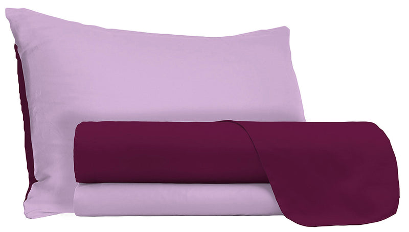 Set Lenzuola Sopra Sotto e Federe Doubleface Lilla\/Prugna