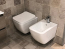 Coppia di Sanitari WC e Bidet Sospesi in Ceramica 51.5x36.5x35 cm Rimless Square Bianco