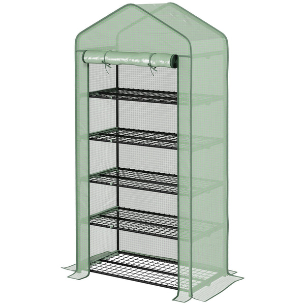 sconto Serra a Casetta a 5 Livelli con Ingresso Avvolgibile 90x49x193 cm in Acciaio e Polietilene Verde