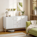 Credenza Moderna 120x39,1x76 cm con 3 Cassetti Silenziosi 2 Ripiani Regolabili 5 Gambe in Acciaio e MDF Bianco      