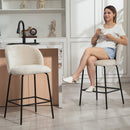 Set 2 Sgabelli da Bar 50x55x93 cm con Schienale e Poggiapiedi Rivestiti in Chenille e Gambe in Acciaio Beige      