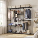 Armadio Aperto Salvaspazio 182x43x182 cm con 3 Barre Appendiabiti 5 Ripiani Struttura in Acciaio Nero      