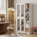 Credenza da Cucina 90x35x172 cm Mobile Dispensa con 4 Ante in Vetro Soft-Close 6 Ripiani Aperti in MDF Bianco      