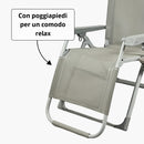 Set 2 Sedie Sdraio Gravity Luxor 90x67x110 cm con Vassoio Portaoggetti Poggiapiedi e Cuscino Tortora      