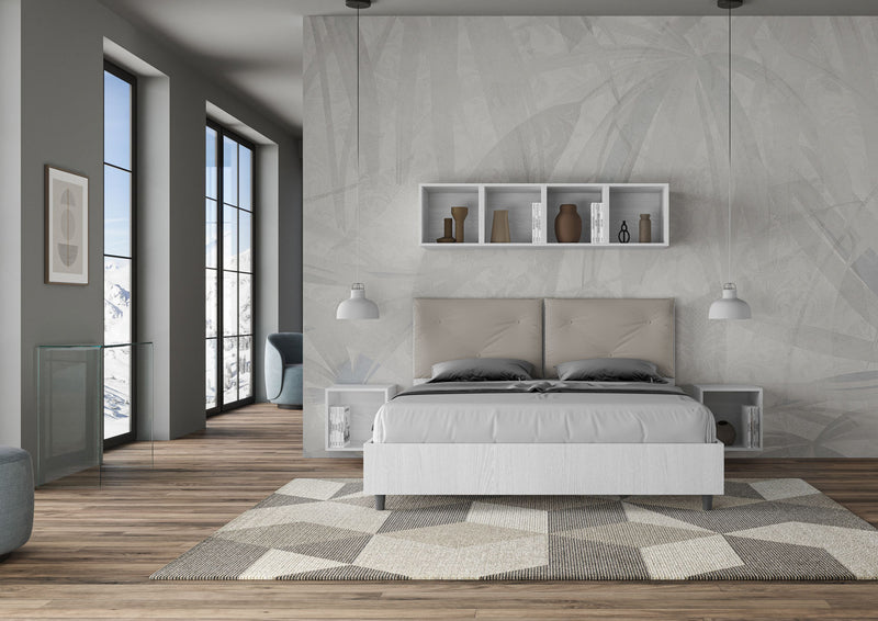 Letto Matrimoniale Struttura Bianco Frassico con Cuscini in Similpelle Egos Appia Tortora Varie Misure