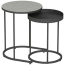 Set 2 Tavolini da Salotto Impilabili in Stile Industriale Ø42x54 cm e Ø36,5x48,5 cm in Legno e Metallo Grigio e Nero      