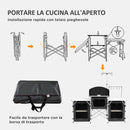 Cucina da Campeggio Pieghevole 172x48x119 cm con Ripiani e Ganci Nero   