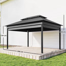 Gazebo da Giardino 4x3 m con Tende Laterali Doppio Tetto Fori di Drenaggio Grigio Scuro      