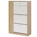Scarpiera con 3 Ante a Ribalta 1Cassetto 1 Armadietto 84x30x132 cm in  Legno truciolare Rovere/Bianco