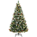 Albero di Natale Innevato Ø130x210 cm con 400 Luci LED a 2 Colori Telecomando 11 Modalità 1253 Rami Pigne e Bacche Rosse in PVC      