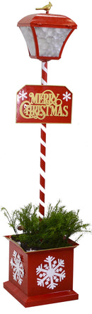 Lampione da Esterno in Metallo 32x32x160 cm con Scritta Merry Christanas Rosso