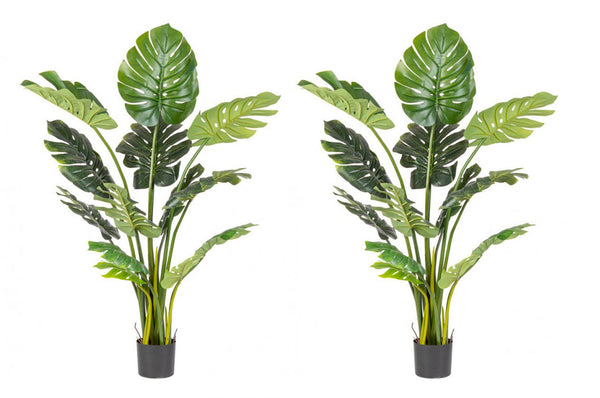 Set 2 Piante Artificiali di Filodendro 115x105x150 cm in Plastica con Vasi Verde prezzo