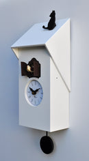 Orologio a Cucù da Parete 17x37x12 cm con Gatto Pirondini Italia Vicenza Bianco