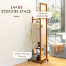 Specchio da Camera e Ingresso con Ripiano Inferiore e Binario 35,5x49,5x167,8 cm in Legno e Vetro 