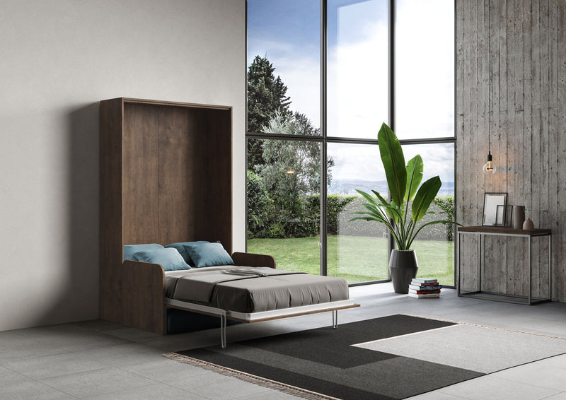 Letto Una Piazza E Mezzo A Scomparsa 120 Kentaro Con Divano Noce e Azzurro      