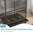 Voliera Gabbia per Uccelli 48x46x74 cm in Acciaio con Ruote Grigio