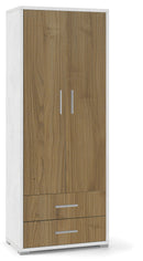 Armadio 2 Ante 2 Cassetti 71x182x41 cm Ossido Bianco/Noce Stelvio