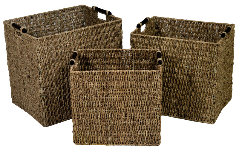 Set 3 Ceste Rettangolari con Manici in Legno Cordi