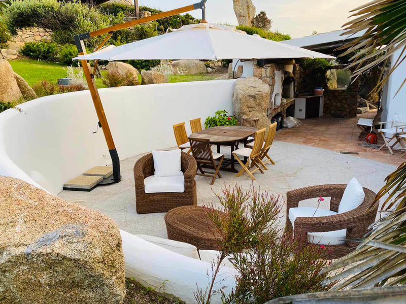 Ombrellone da Giardino Decentrato Ø2,5m in Legno Telo in Acrilico Danieli Lisbona Ecrù