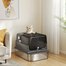 Lettiera per Gatti Chiusa da 52L con Coperchio Ribaltabile Doppia Porta Paletta in Acciaio Inox Nero      