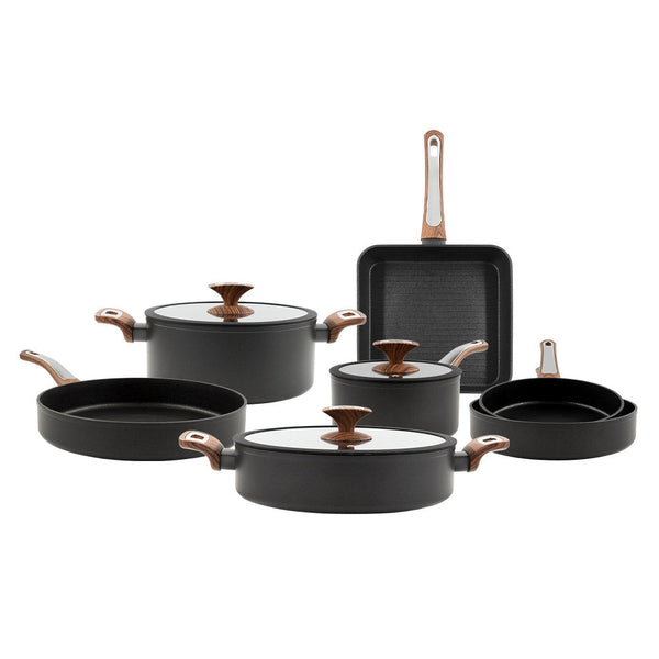 online Batteria di Pentole Set 10 Pezzi Antiaderente Induzione Silex Elegance Wood Nero