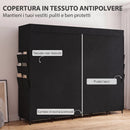 Armadio Salvaspazio 212x45x167 cm con 5 Aste 5 Ripiani 6 Tasche Laterali Ante Antipolvere con Zip in Tessuto Nero      