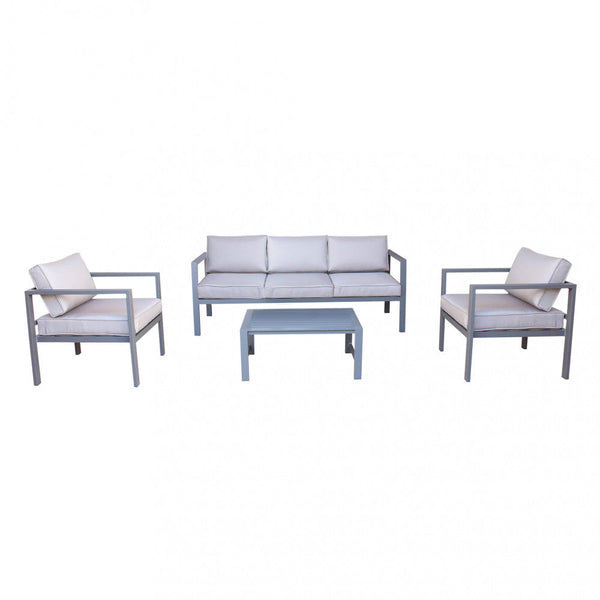 Garden Lounge Set Sofa 2 Sessel und Couchtisch mit Kissen aus taubengrauem Aluminium online