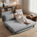 Divano Letto 2 Posti 135x90x78 cm con 2 Cuscini Struttura in Legno e Acciaio in Tessuto Effetto Lino Grigio Chiaro      