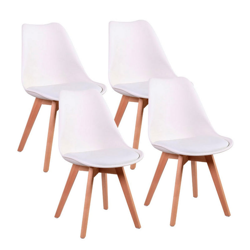 Set 4 Sedie Ergonomiche 53,5x48,5x83 cm Gambe in Legno Candice Bianco
