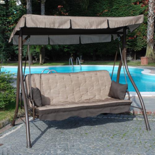 prezzo 3-Sitzer-Liege-Gartenschaukel aus Eisen mit Zanzibar Ecru-Dach