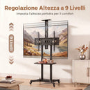 Carrello Porta TV Mobile 32-75 Pollici 85,3x64,8x129,5-189 cm con Altezza Regolabile in Metallo Nero      