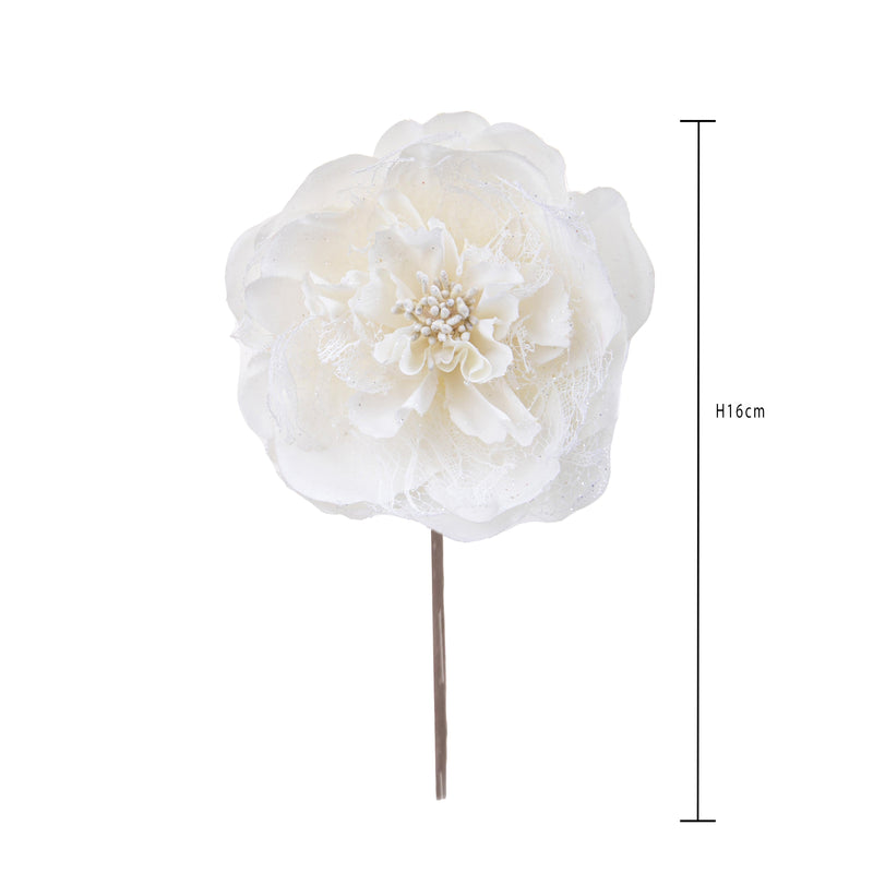 Set 12 Pick Peonia con Glitter 16 cm Crema