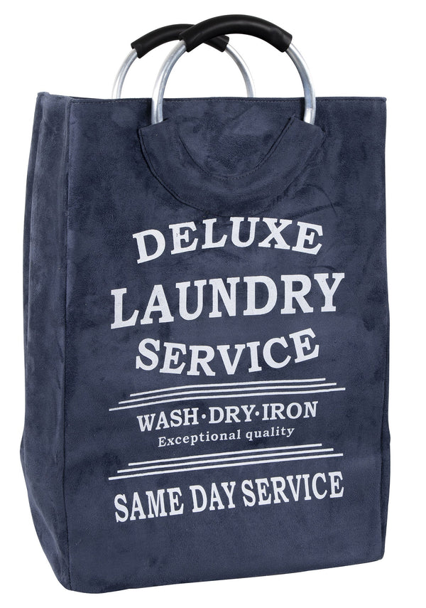 Wäschesack mit Griffen 66 x 25 x 38 cm aus Stoff mit blauem Wildledereffekt online