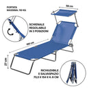 Lettino Mare con Parasole Richiudibile 190x58x27 cm in Alluminio PVC e Poliestere Blu Vieste      