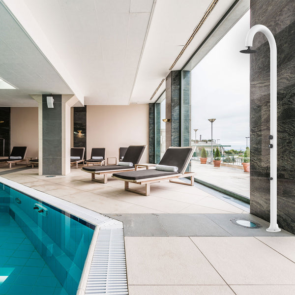 Doccia da Giardino ad Acqua Fredda in Alluminio con Timer e Lavapiedi Sined Luna Bianco sconto