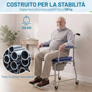 Sedia da Doccia 71x86,5x96 cm con Ruote Seduta Imbottita con Braccioli Ribaltabili in Acciaio e PU Blu      