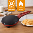 Crepiera Elettrica 700W con Manico Piastra in Alluminio Rivestimento Antiaderente Rosso      