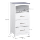 Mobiletto Bagno 3 Cassetti 40x33x80 cm in MDF Bianco