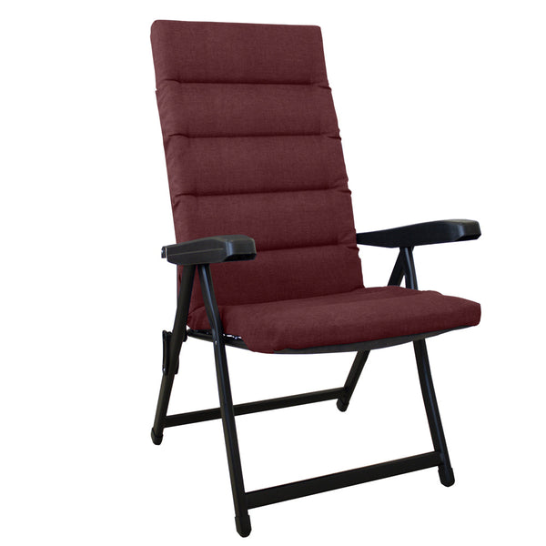 Klappbarer Garten-Liegestuhl, 6 Positionen verstellbar, mit burgunderrotem Kissen acquista