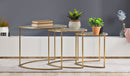 Tavolinetti da Caffè Triangle Set 3 Pz Ø60x50 cm - Ø50x45 cm - Ø40x40 cm in Ferro e Vetro Oro      