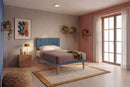 Letto Singolo con Rete Rivestita Microfibra Blu Tessis Testata Vertical Varie Misure