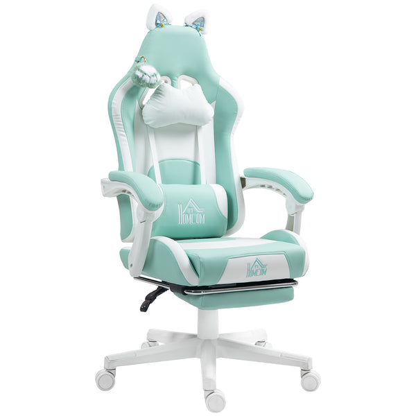Sedia da Gaming Ergonomica con Orecchie da Gatto Poggiapiedi Retrattile e Schienale Reclinabile 135° Bianco e Azzurro prezzo