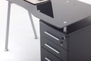 Scrivania 120x60xH75 cm in Vetro con Cassettiera Record Nera
